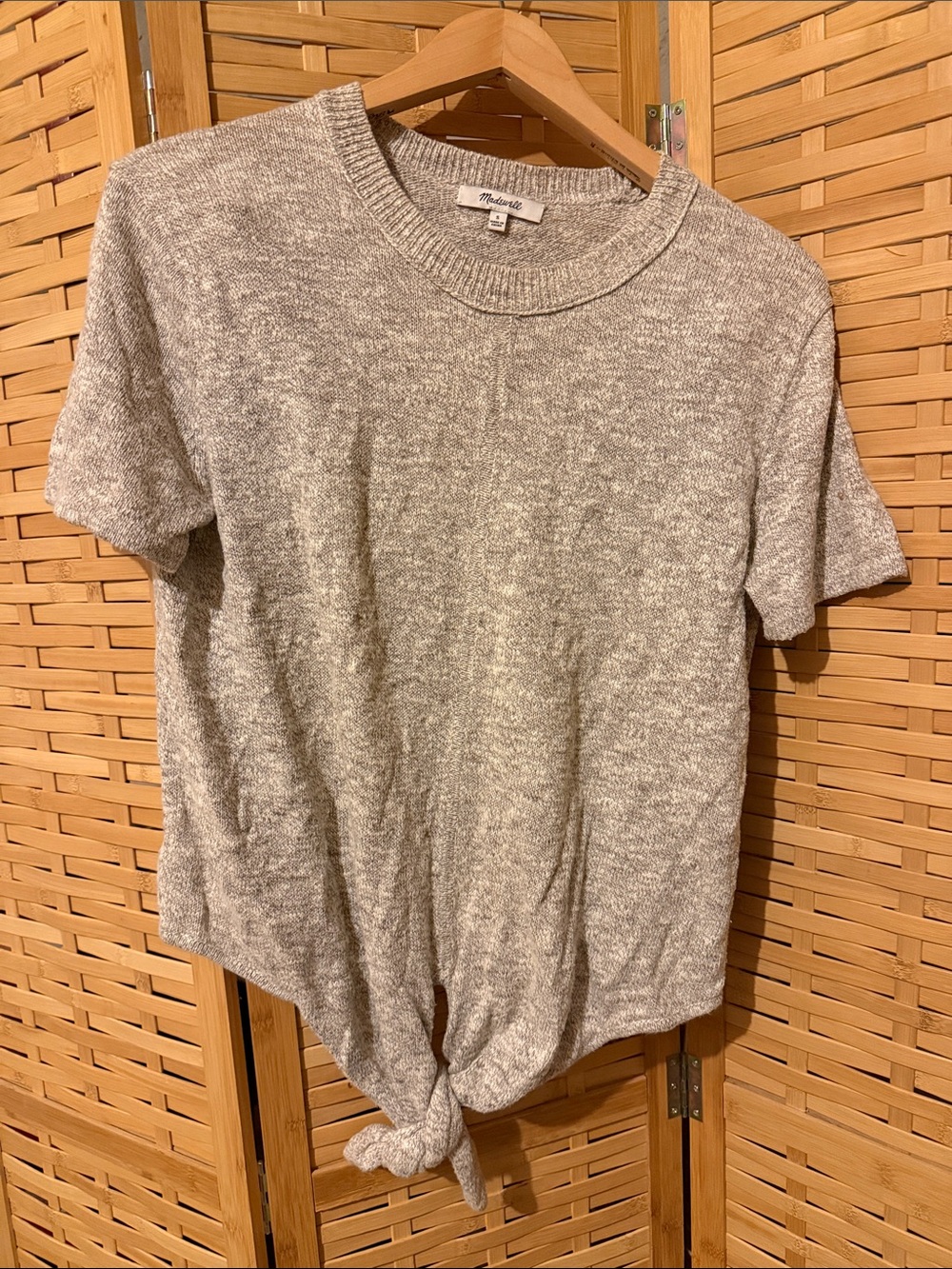 Madewell Heather Gray Short-Sleeve Knit Tie-Front Top